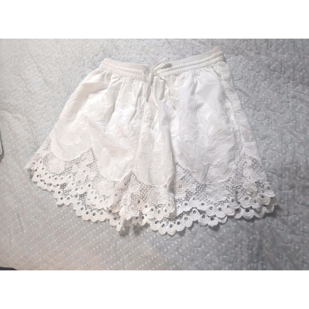 Vitamin A White Embroidered Cotton Shorts | NWT Coastal Luxury Beach Cover Up, M